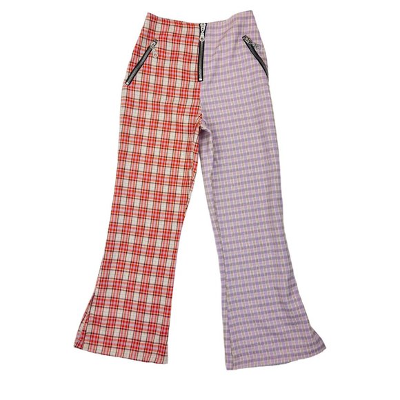 The Ragged Priest Drifter Flare Pants Size S Two Tone Plaid Zippers High Rise - Picture 4 of 13